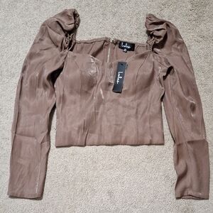 Lulu's Taupe Long Sleeve Blouse
